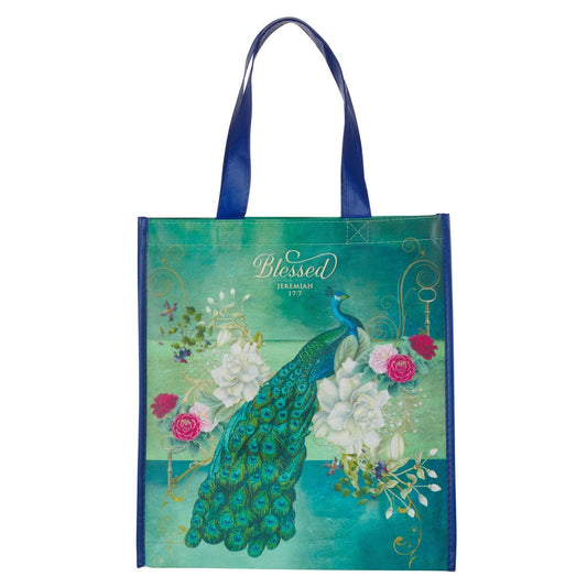 Shopping Totes Tote Bag - Blessed Peacock - Blue Reusable Grocery/Gift Bag CA-TOT177