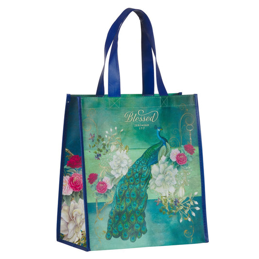 Shopping Totes Tote Bag - Blessed Peacock - Blue Reusable Grocery/Gift Bag CA-TOT177