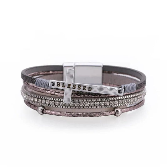 Bracelet Bracelet - Blessed Cross Magnetic Multilayer Bracelet - Grey, Beige, Black, or Brown