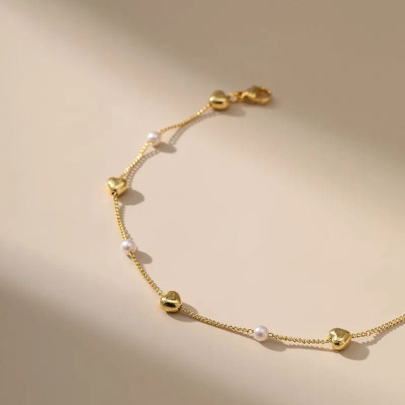 bracelet Bracelet - Gold Heart Charms with Pearls Accents - 18k Gold Plated NI-NHBD492997