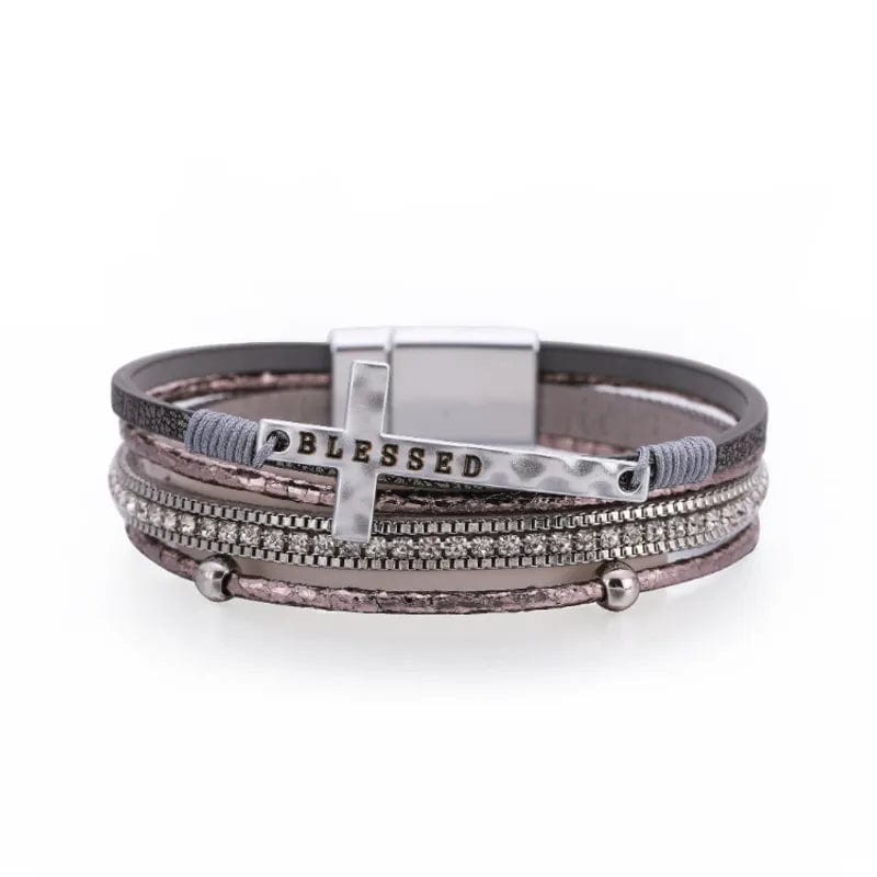 Bracelet Grey Bracelet - Blessed Cross Magnetic Multilayer Bracelet - Grey, Beige, Black, or Brown