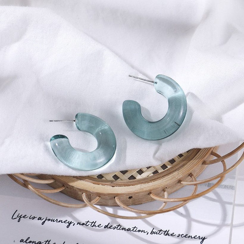 Earrings Blue Earrings - Transparent C-Shaped Candy Color Acrylic Crystal Color Earrings NJ-NH4604873
