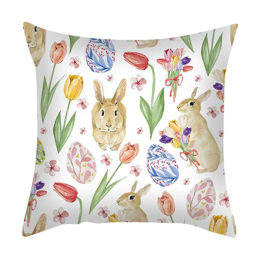 Pillow Covers Spring Bunny - White Polyester Pillow Cover - Spring & Easter Designs - 4 Prints to Choose From