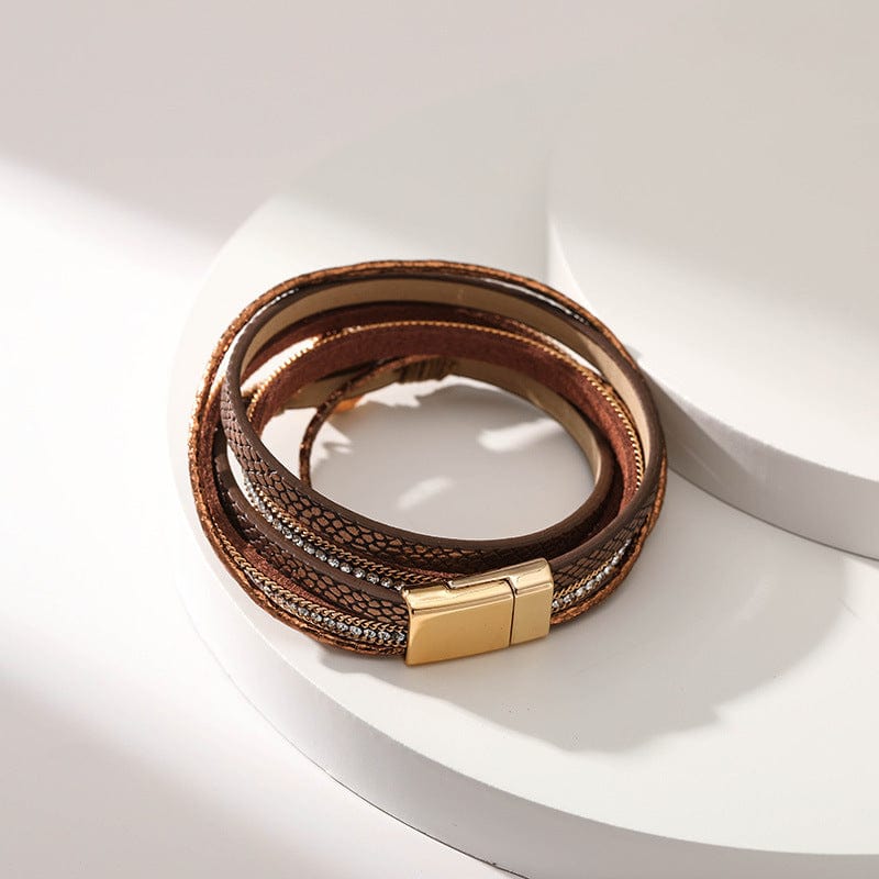Bracelet Brown Bracelet - Multilayer Leather Diamond Alloy Magnetic Buckle Bracelet NI-SZ00311-2
