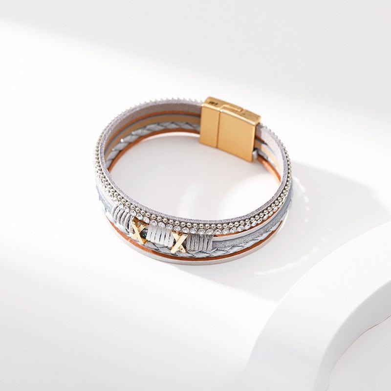 Bracelet Grey Bracelet - Multilayer Leather Diamond Alloy Magnetic Buckle Bracelet NI-SZ00311-2