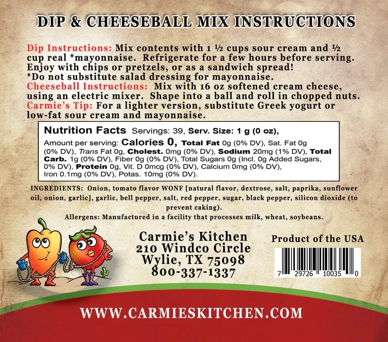 Dips & Spreads Sweet Pepper Tomato Dip & Cheeseball Mix - Carmie's Kitchen CK-142