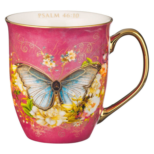 Drinkware Coffee Mug - Be Still Psalm 46:10 - Pink Butterfly Ceramic Coffee/Tea Cup CA-MUG1018