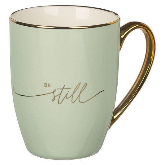 Drinkware Coffee Mug - Be Still - Soft Green and Gold Ceramic Coffee Tea Cup WAM-MUG986