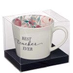 Drinkware Coffee Mug - Best Teacher Ever - White with Floral Interior Ceramic Coffee/Tea Cup CA-MUG611