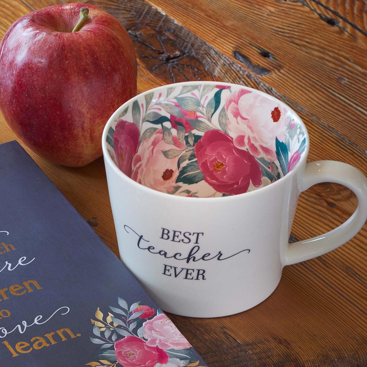 Drinkware Coffee Mug - Best Teacher Ever - White with Floral Interior Ceramic Coffee/Tea Cup CA-MUG611