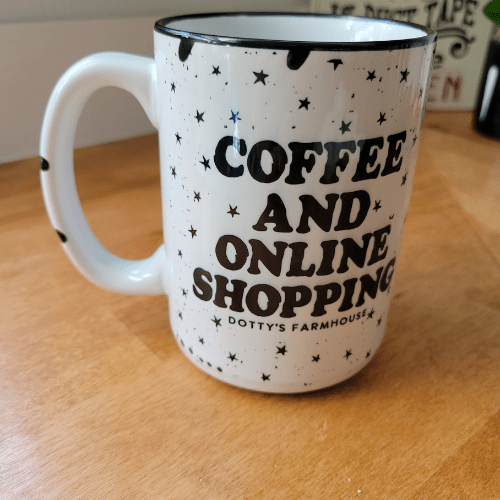 Drinkware Dotty's Mug - Coffee & Online Shopping - Distressed Look Black and White