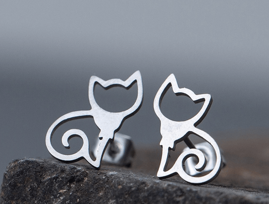 Earrings Cat Sitting / Silver Earrings - Cat Sitting - Silver or Gold Plated NI-NHAKJ1521321-E020834