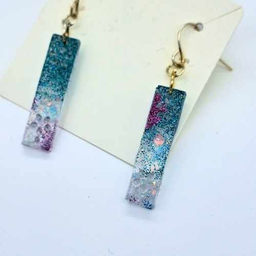 Earrings Earrings - Aqua Purple Ombre - Kresin Kreations KK-DnglBr-AquaPurple