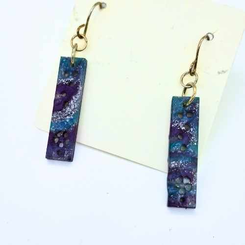 Earrings Earrings - Aqua Purple Silver Swirl - Kresin Kreations KK-DnglBr-AquaPurpleSilverSwirl