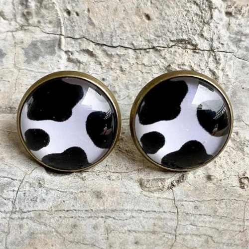 Earrings Earrings - Cow Print Earrings -  Inlay Glass Stone Women's Ear Studs NH10149824-Cow