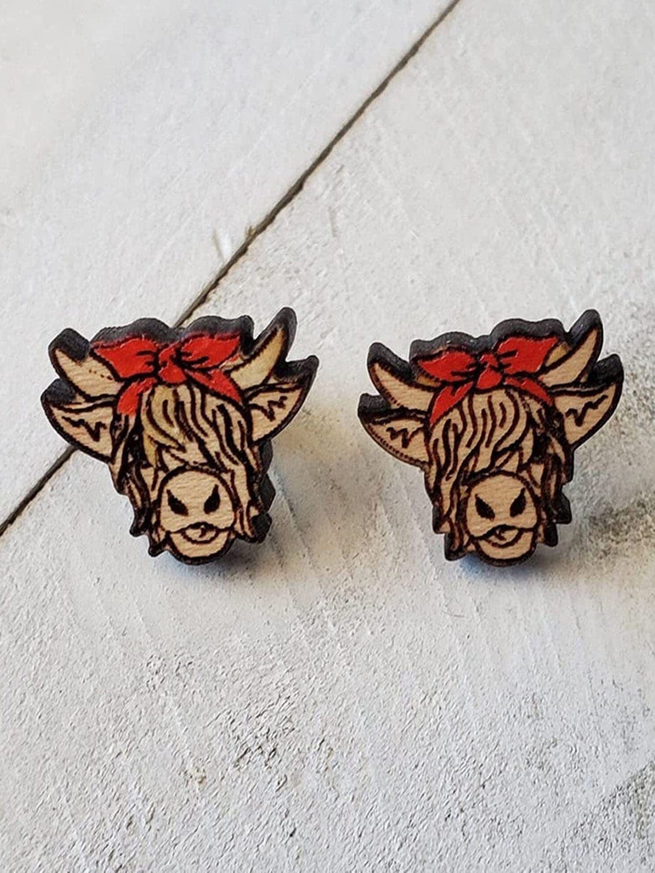 Earrings Earrings - Highland Cow - Wooden Stud Earrings