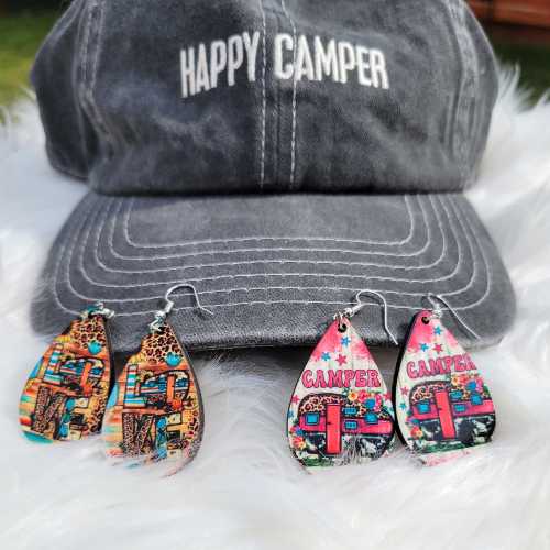 Earrings Earrings - Pink Camper - Lightweight Wooden Teardrop WB-Camper-Pink