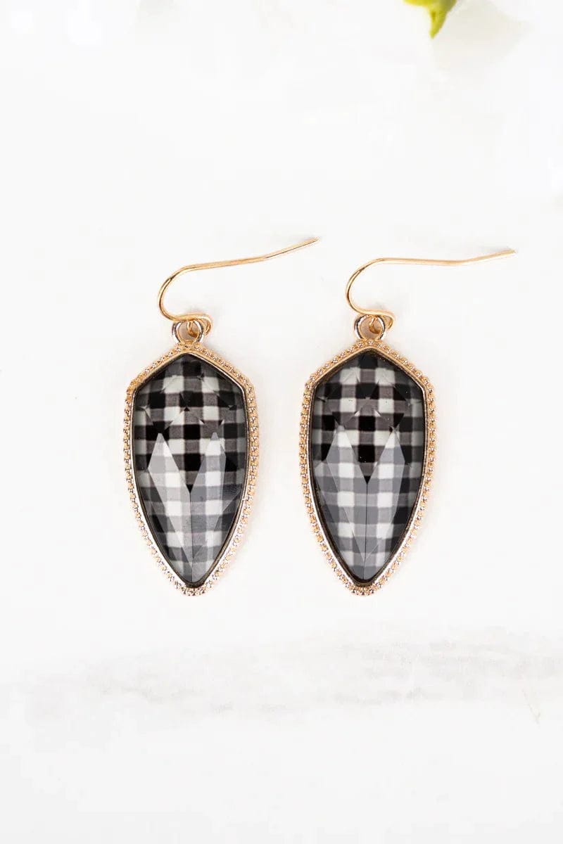 Earrings Earrings - Shimmering Petal Gold-Tone Earrings - Black Check