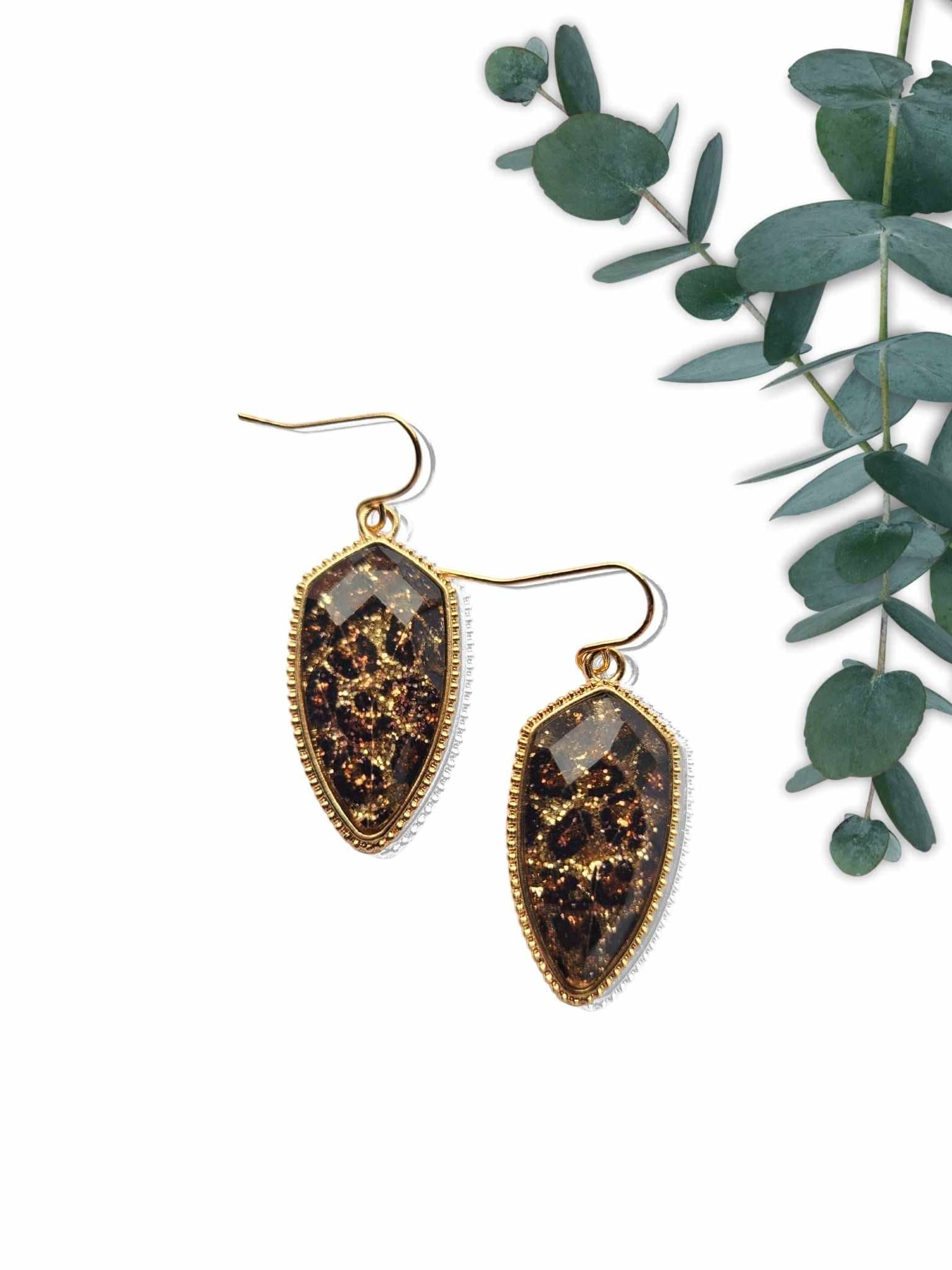 Earrings Earrings - Shimmering Petal Gold-Tone Earrings - Gold Glitter Leopard