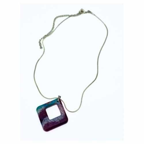 Earrings Necklace - Aqua Purple Silver Swirl Pendant on a Silver Chain - Kresin Kreations