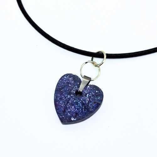 Earrings Necklace - Purple Sparkle Heart Pendant on a Black Cord - Kresin Kreations KK-PndntBlackCord-PurpleHeart
