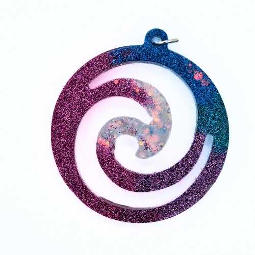 Earrings Pendant - Pink Blue Iridescent Swirl Wave - Kresin Kreations