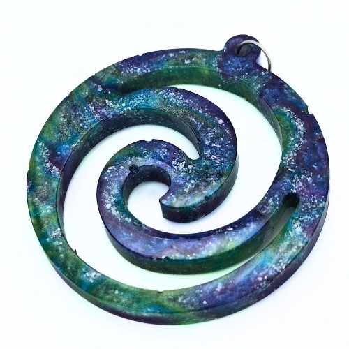 Earrings Pendant - Purple and Green Swirl Wave - Kresin Kreations