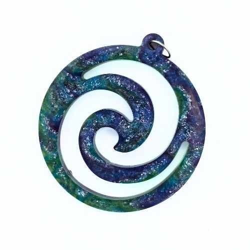 Earrings Pendant - Purple and Green Swirl Wave - Kresin Kreations