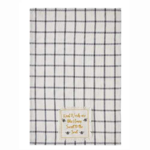 Kitchen Towels Grey Plaid Kitchen Towel - Embroidered Bee Kitchen Tea Towels - 4 Patterns VHC-81267 - GP