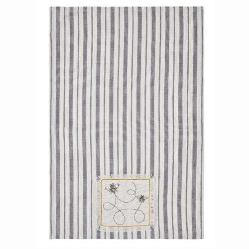 Kitchen Towels Grey Stripes Kitchen Towel - Embroidered Bee Kitchen Tea Towels - 4 Patterns VHC-81267 - GS