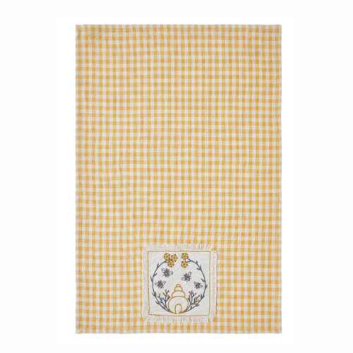 Kitchen Towels Yellow Plaid Kitchen Towel - Embroidered Bee Kitchen Tea Towels - 4 Patterns VHC-81267 - Y