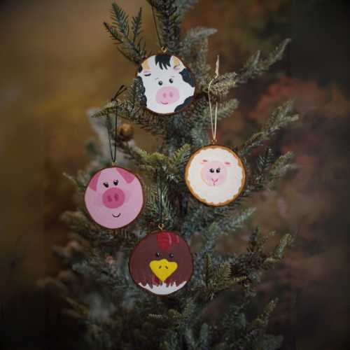 Ornament Ornament - Fleece Navidad - 2 Sided Wooden Slice Hand Painted Artwork by Elizabeth
