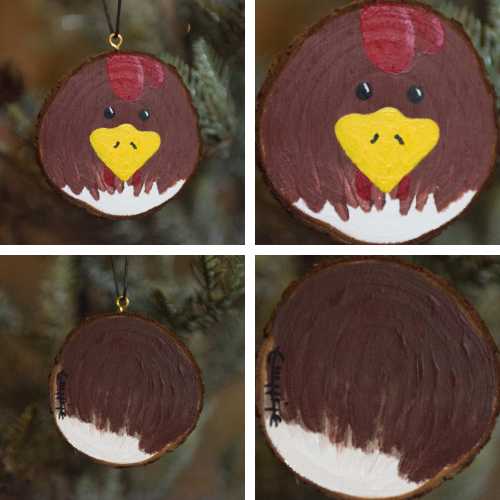 Ornament Ornament - Merry Chickmas - 2 Sided Wooden Slice Hand Painted Artwork by Elizabeth