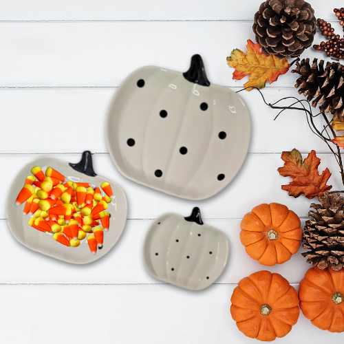 Serving Dishes Serving Dishes - White with Black Polka Dot Pumpkin Plates - 3 Pack PBK-111895