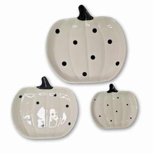 Serving Dishes - White with Black Polka Dot Pumpkin Plates - 3 Pack PBK-111895