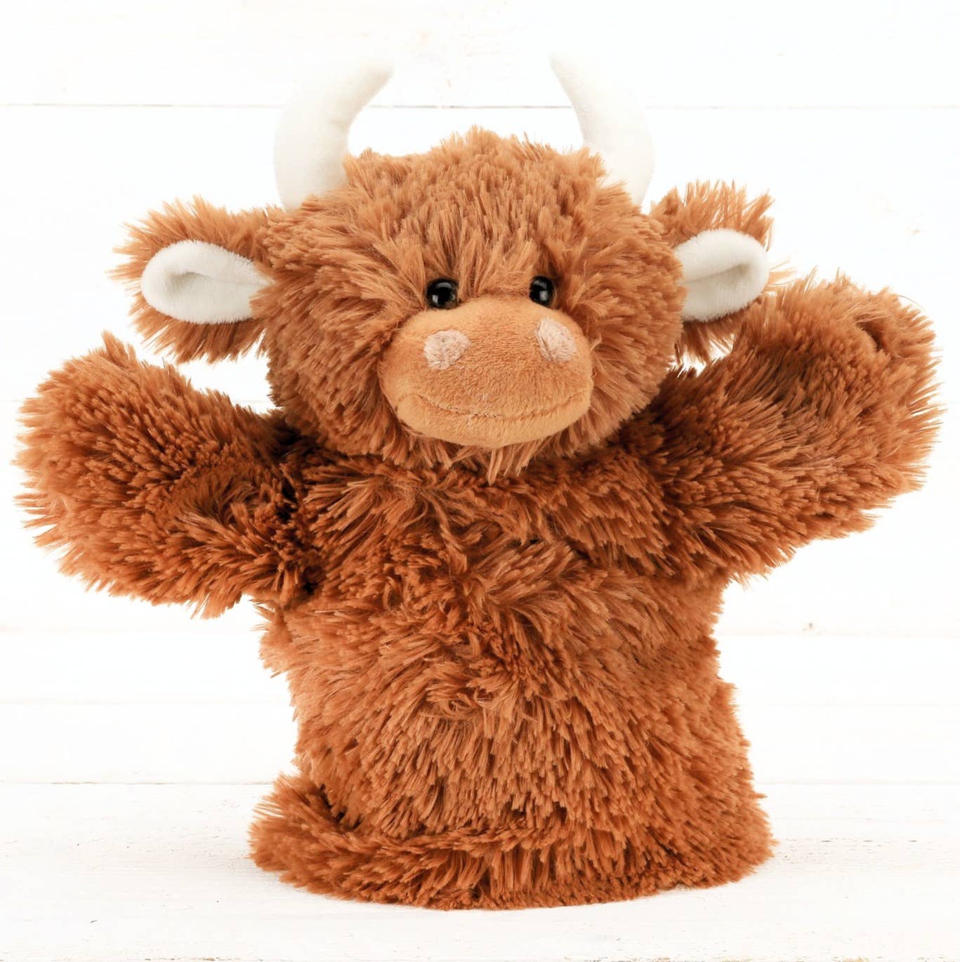 Stuffed Animals Scottish Highland Cow Super Soft Toy - Plush Hand Puppet - Brown JO-MRT30233