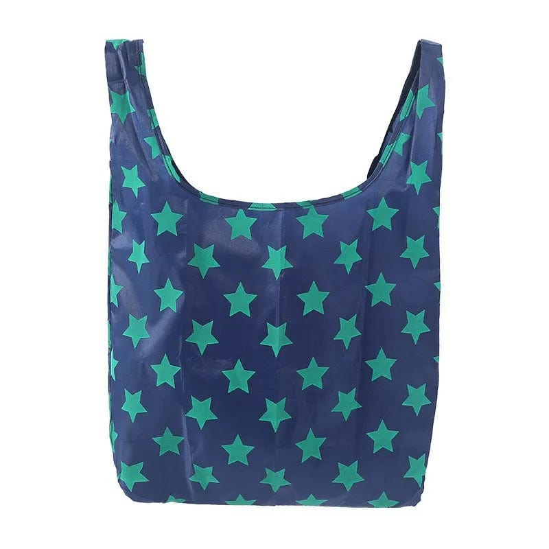 Tote Bag Blue with  Green Stars Tote Bag - Large Reusable Foldable Washable Grocery Shopping Bags - Various Prints