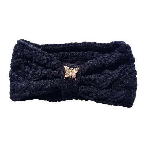 accessories Black/Butterfly Acrylic Knit Headband - 2 Colors - Black/Butterfly & Brown/Bee GC - 473735