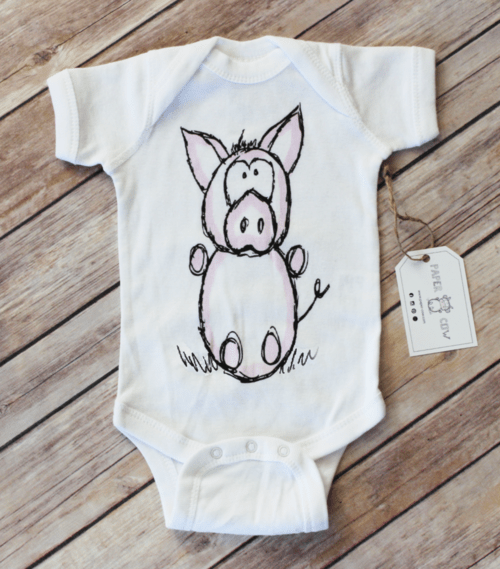 Baby & Toddler 6 Month / White Charlie Pig Baby Bodysuit PC-CHARLIE