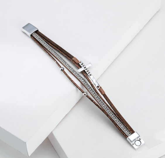 Bracelet Bracelet - Blessed Cross Magnetic Multilayer Bracelet - Grey, Beige, Black, or Brown