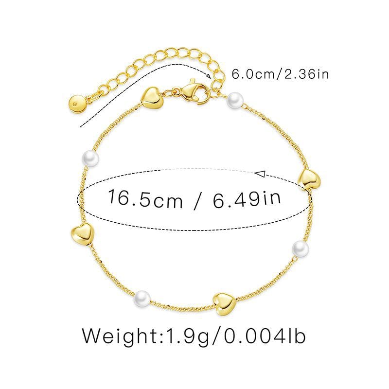 bracelet Bracelet - Gold Heart Charms with Pearls Accents - 18k Gold Plated NI-NHBD492997