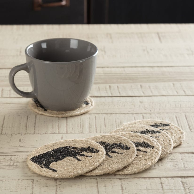 Coasters Table Coaster - Sawyer Mill Charcoal Cow - Jute - Set of 6 VHC-45804-CSTRCOW