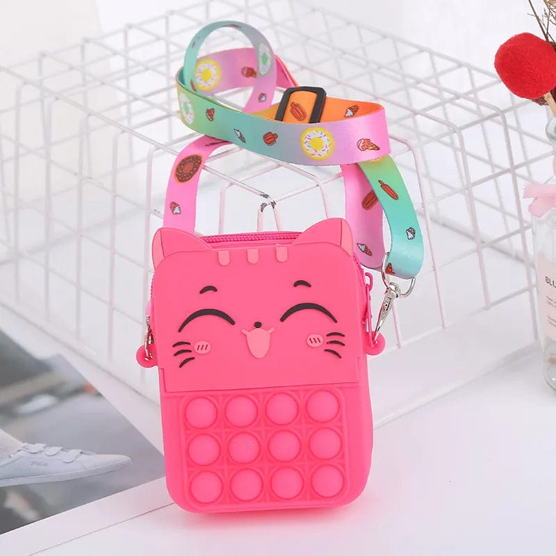 Coin Purse Fidget Toy Silica Gel Zipper Kids Purse - Cat - Black or Pink