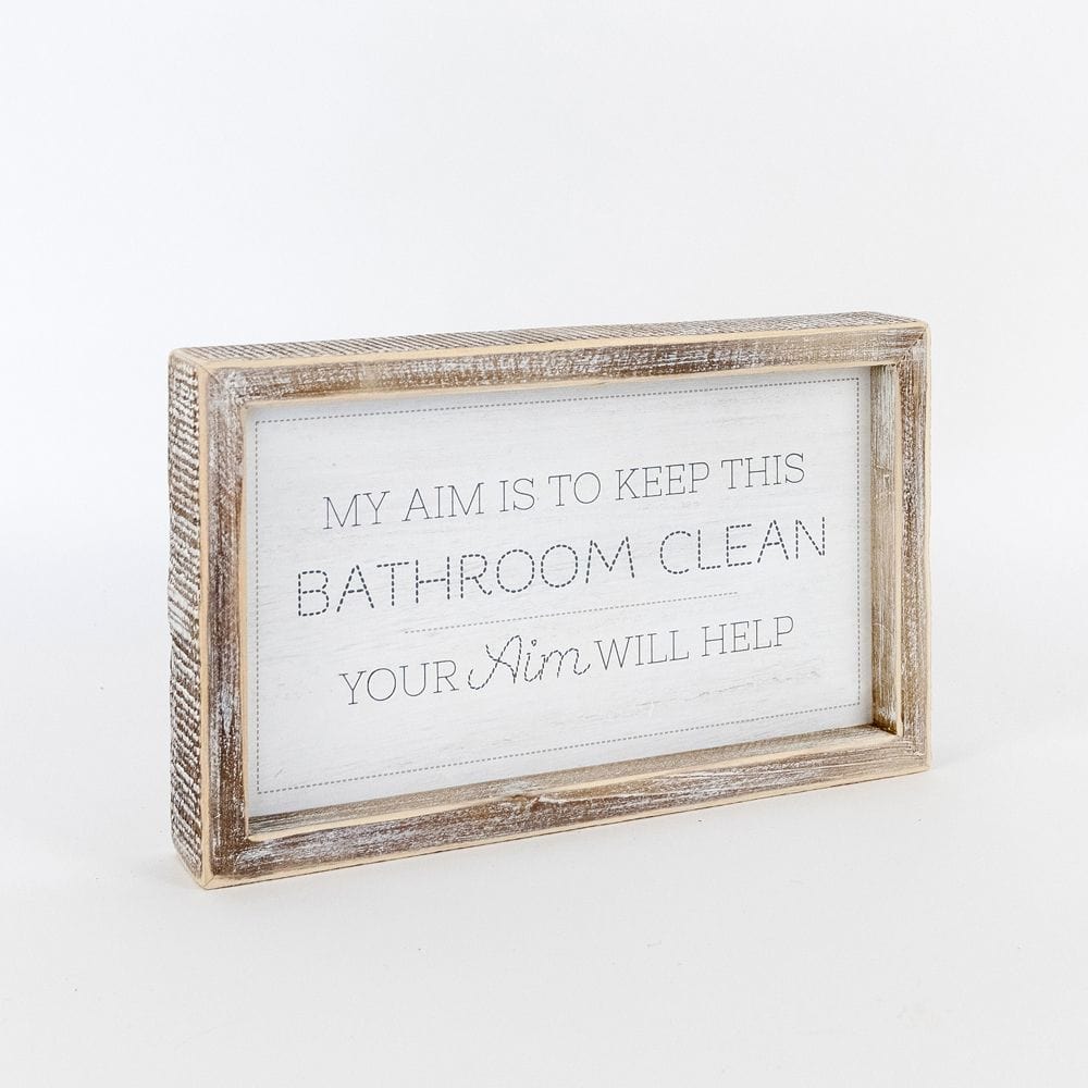 Decor Bathroom Decor - AIM/SPRINKLE Wood Framed Decor, 10x6x1.5 Black/White/Grey AC-15611