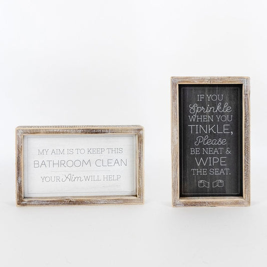 Decor Bathroom Decor - AIM/SPRINKLE Wood Framed Decor, 10x6x1.5 Black/White/Grey AC-15611