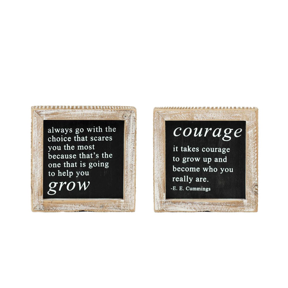 Decor Courage/Grow Two-Sided Wood Framed Decor (Courage../Grow.), 5" x 5" x 1.5"  White/Black AC-11481