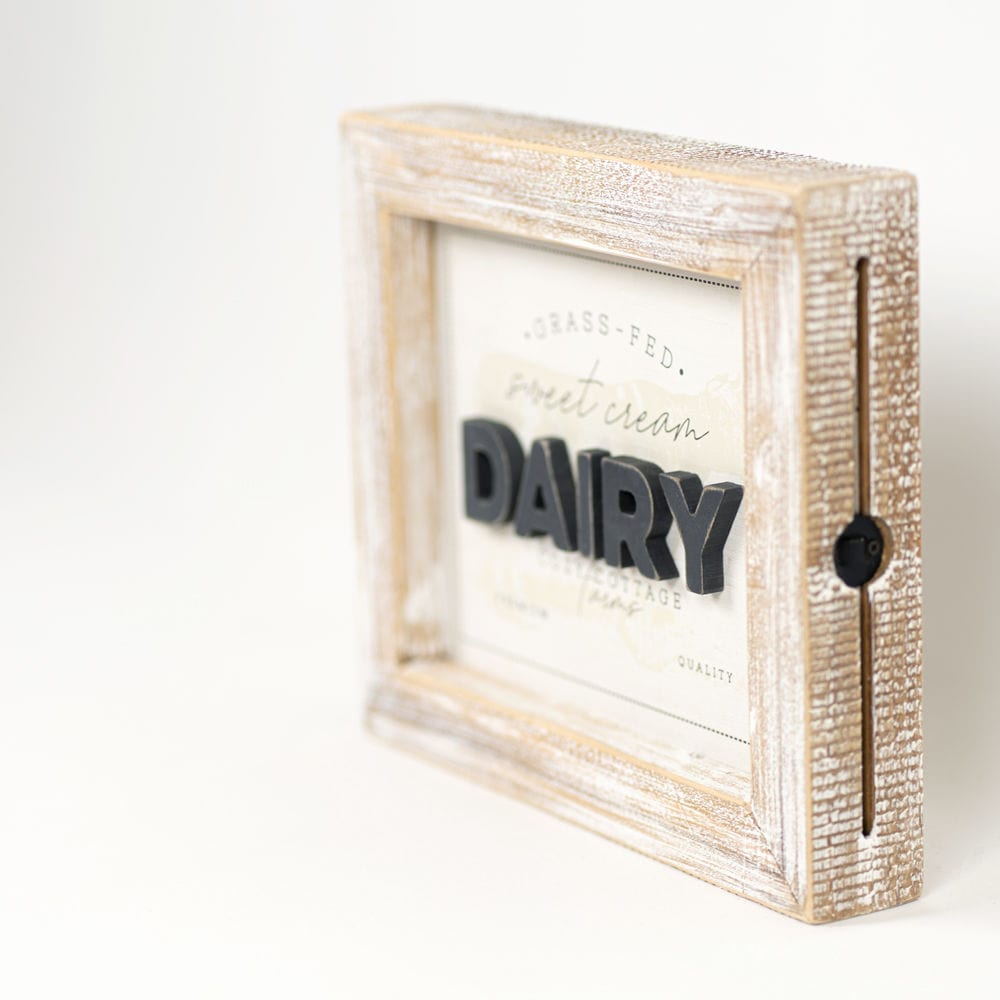 Decor Cow/Dairy Two-Sided Wood Framed Decor (Grass-Fed Sweet Cream Dairy...), 12" x 10" x 2"  White/Gray/Tan AC-15656