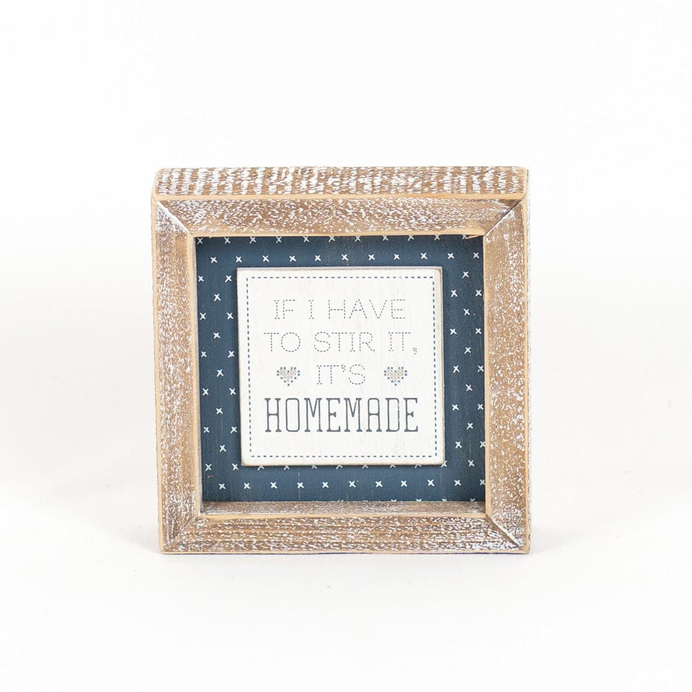 Decor Homemade/Hoarding Two-Sided Wood Framed Decor (If I Have To Stir.../ It's Not Hoarding If Your...), 5" x 5" x 1.5"  White/Blue AC-15623