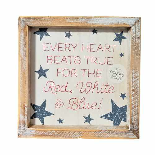 Decor Lemon Drops/Red, White, & Blue Two-Sided Wood Framed Decor (Where Troubles Melt Like.../Every Heart Beats True...), 7" x 7" x 1.5"  Yellow/Red/White/Blue AC-45113