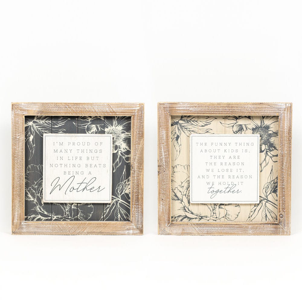 Decor Mother Two-Sided Wood Framed Decor (I am proud of the many things...), 14" x 14" x 2"  White/Gray/Tan AC-15692